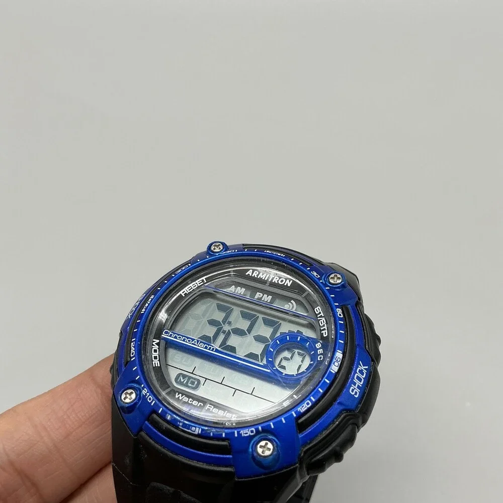 Armitron Pro Sport Mens Watch 45mm Digital Black Blue 165FT WR Day Date Chrono